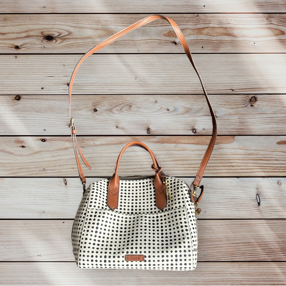 FOSSIL Satchel Bag Sydney in White/Black Polkadot